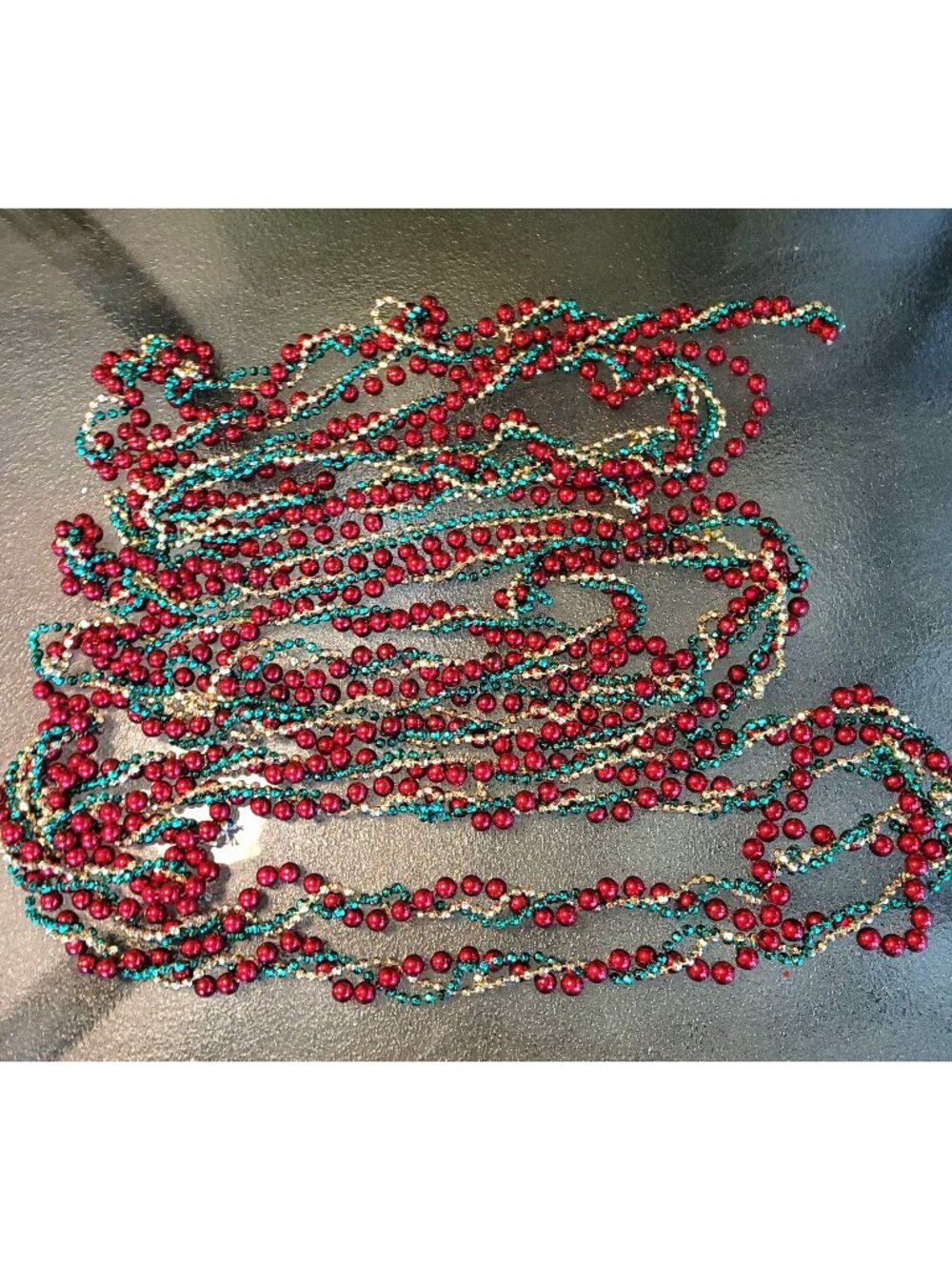 Vintage Lot 3 Beaded Twisted Garland Red Green & Gold Christmas Tree Or Holiday
